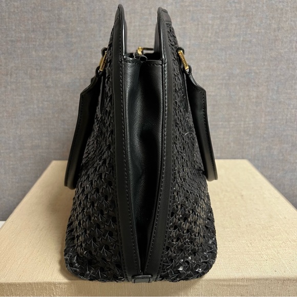 Tory Burch Robinson Basket-Weave Top Handle Black Satchel - Picture 2 of 12